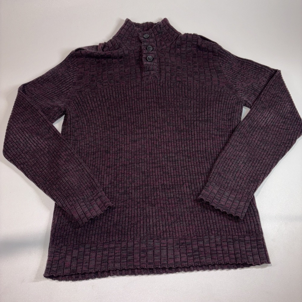 Calvin Klein Cardigan Men L Burgundy VTG Cable‎ Knit Ribbed Sweater 100% Cotton